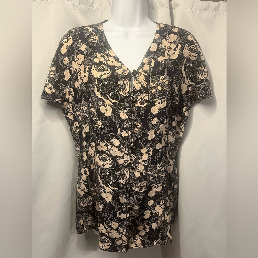Gorgeous Vintage Balla Valentina 100% Silk Floral Button Down Blouse Size M